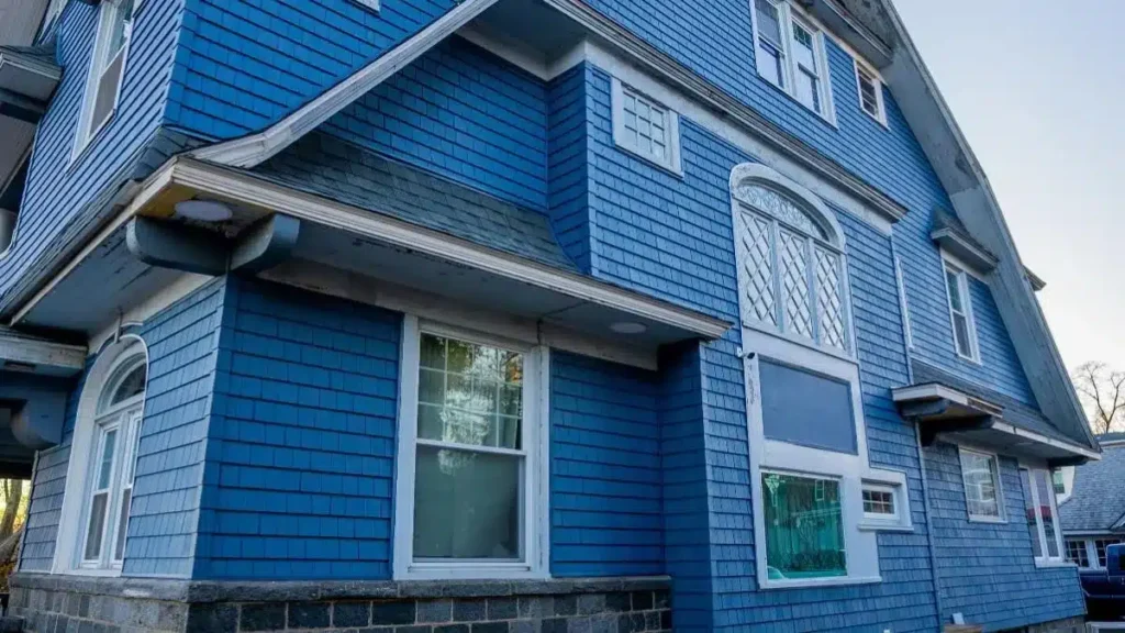Blue siding project on a home in New Britain, Connecticut